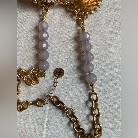 Plunder Women's Vintage Floral Gold Chain Lavender Stone Beaded Necklace Spring - Picture 6 of 8